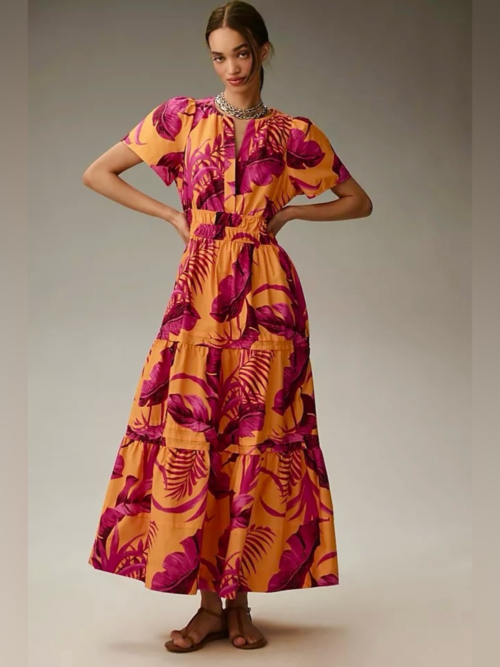 Anthropologie Somerset printed Papaya cotton maxi dress. Small